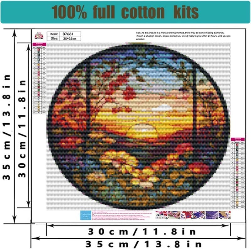 Tiwabb Stamped Cross Stitch Kits - Flower Mountain Sun Landscape Counted Cross Stitch Kits for Beginners Adults,11 CT Patterns Dimensions Embroidery Kits Arts Craft Kits 13.8 x 13.8inch - Image 5